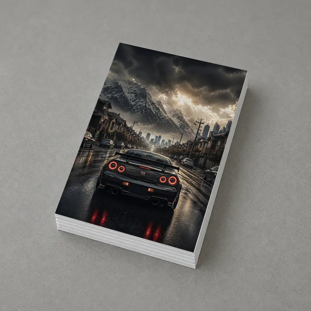 Nissan GT-R Rear View Rainy City Street – Postcards