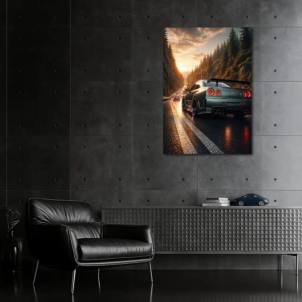 Nissan Skyline GT-R Wet Road Sunset – Wall Art