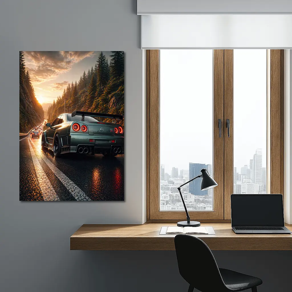 Nissan Skyline GT-R Wet Road Sunset – Wall Art