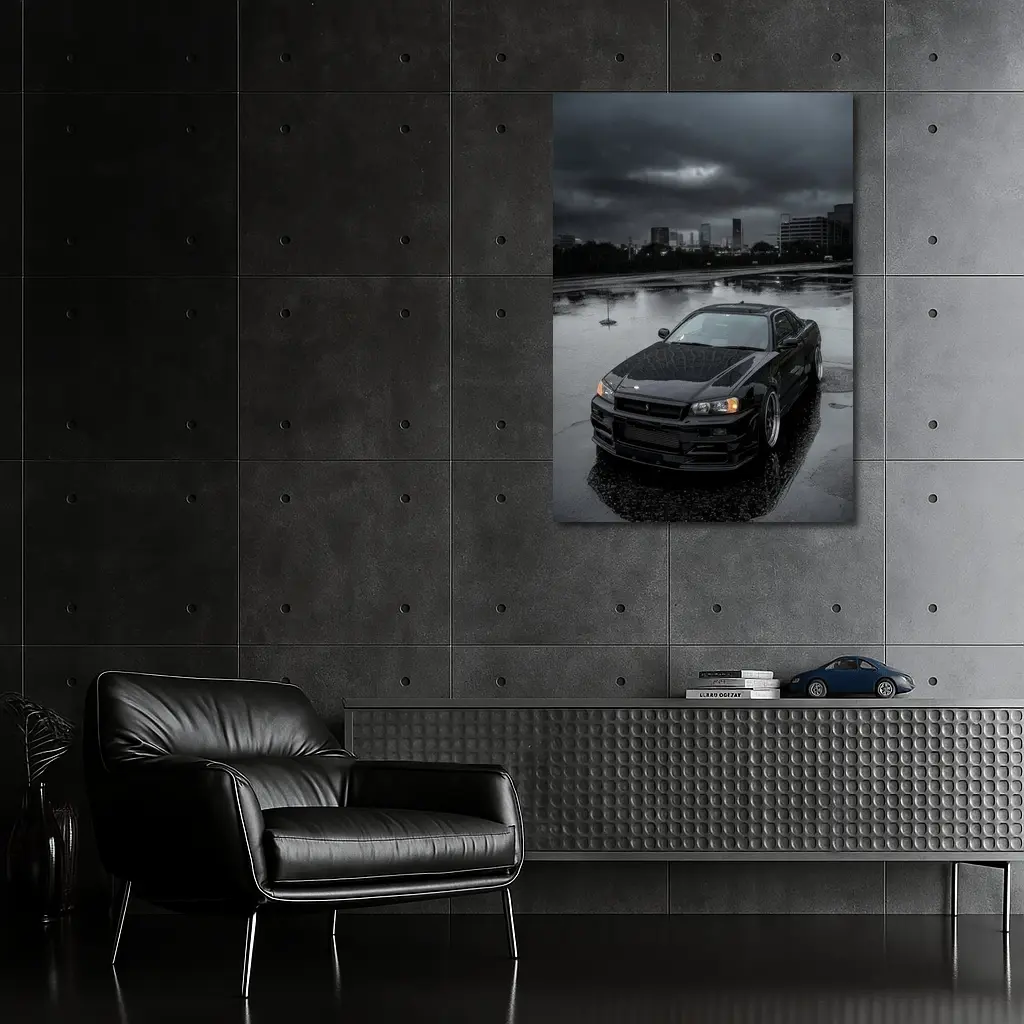 Nissan Skyline GT-R R34 Rainy City Night – Wall Art