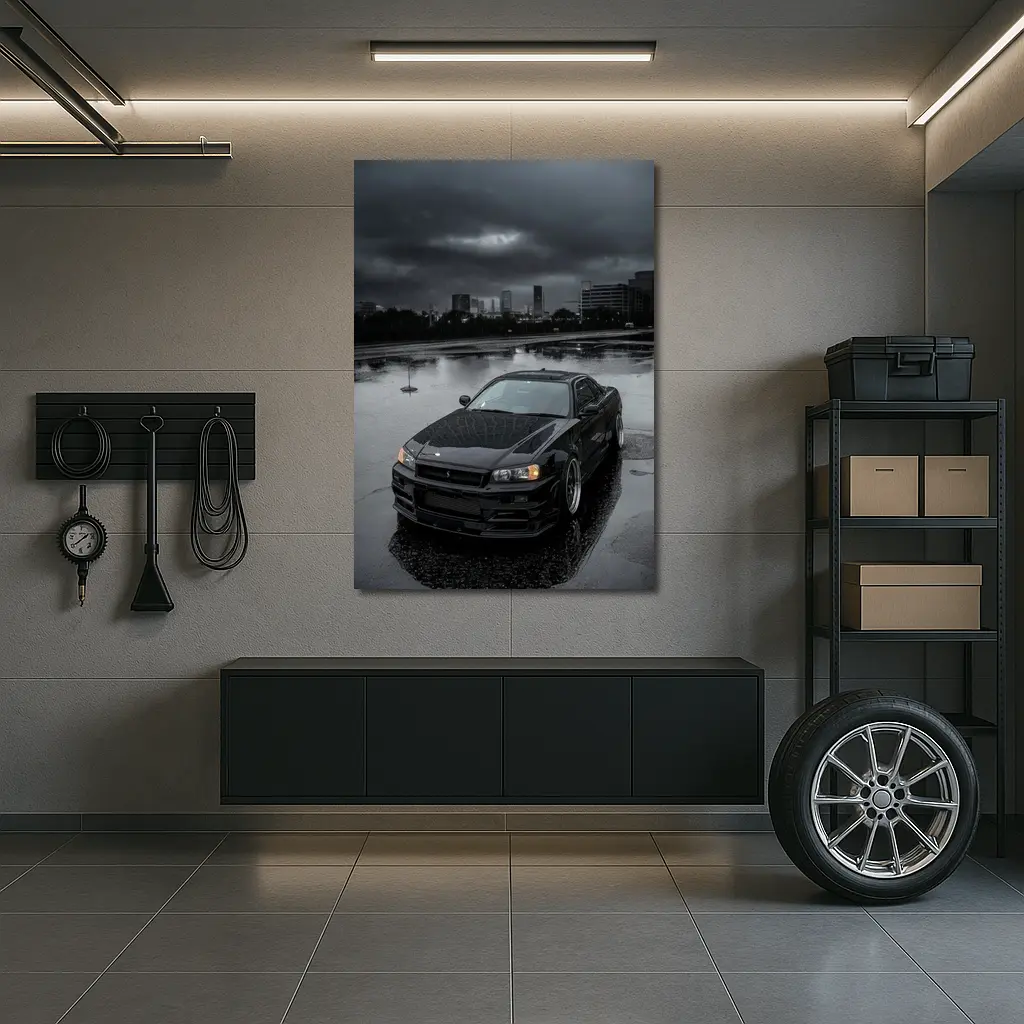 Nissan Skyline GT-R R34 Rainy City Night – Wall Art
