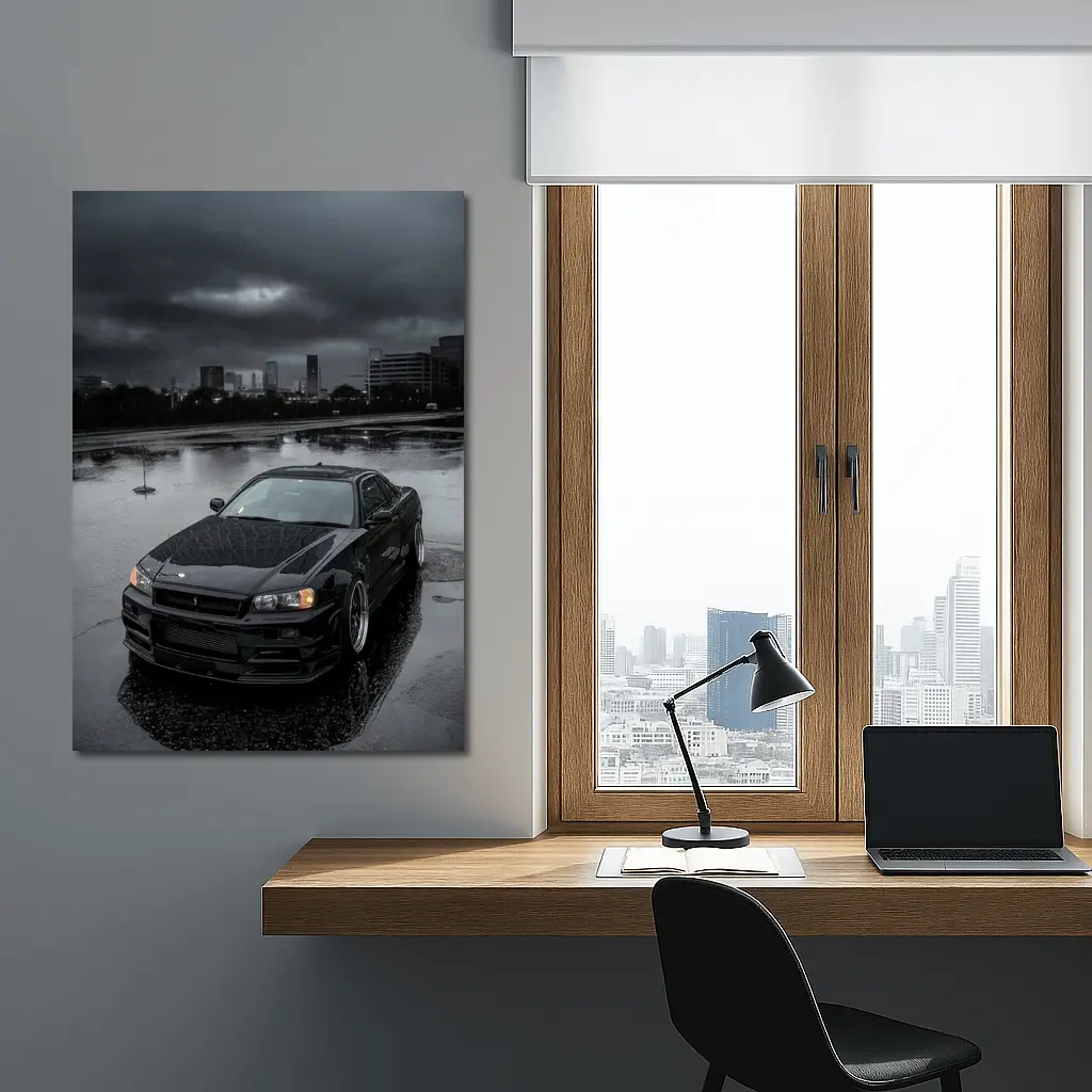 Nissan Skyline GT-R R34 Rainy City Night – Wall Art