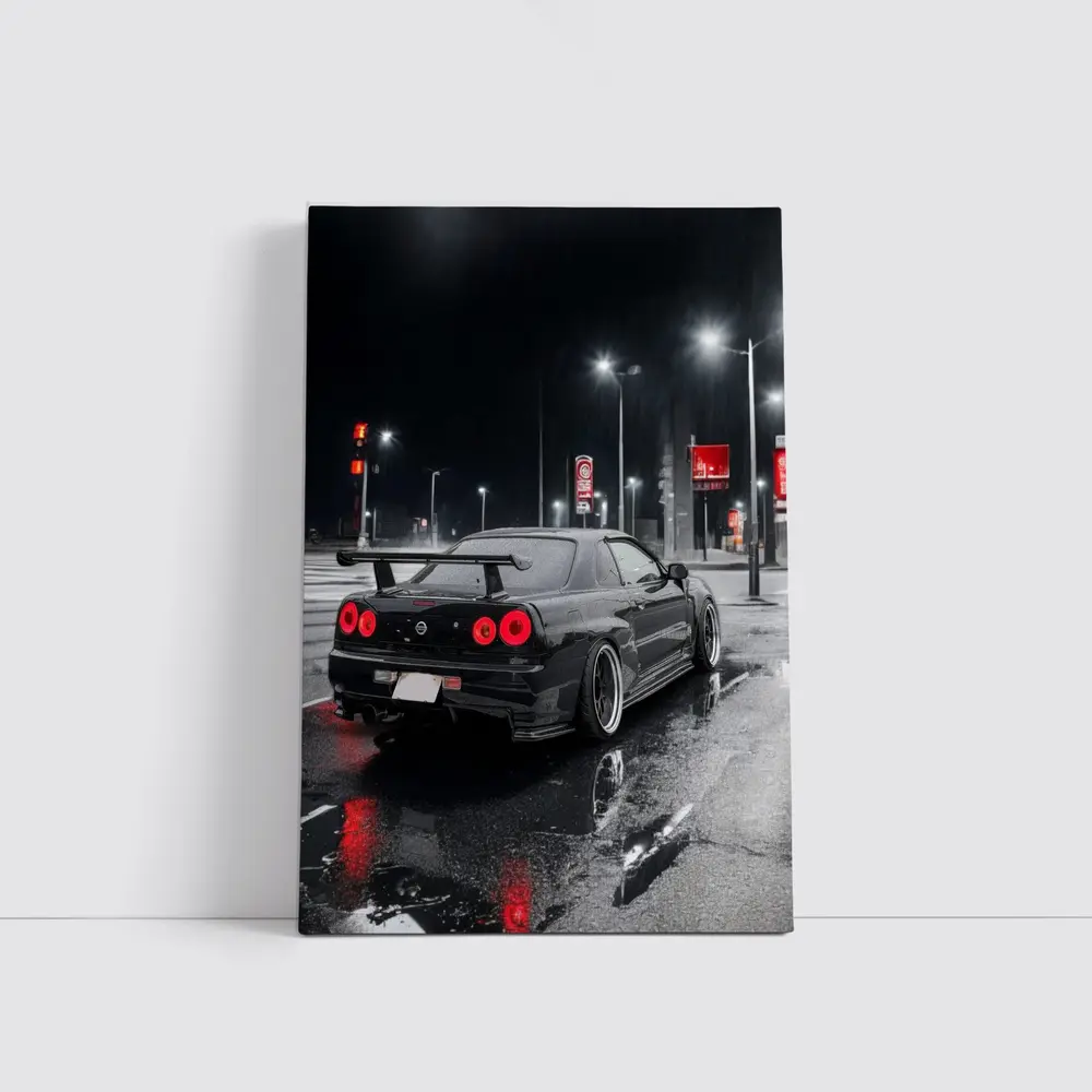 Nissan Skyline GT-R R34 Rainy Night Street – Wall Art