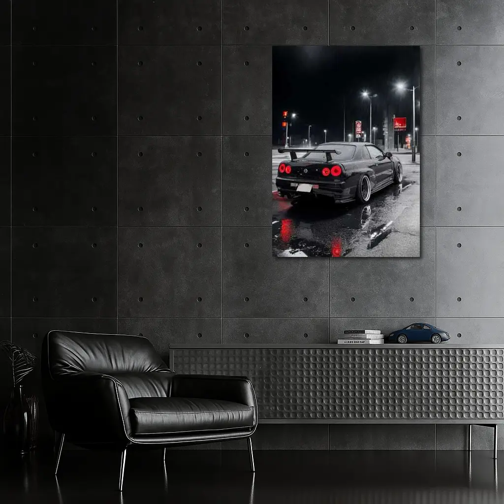 Nissan Skyline GT-R R34 Rainy Night Street – Wall Art