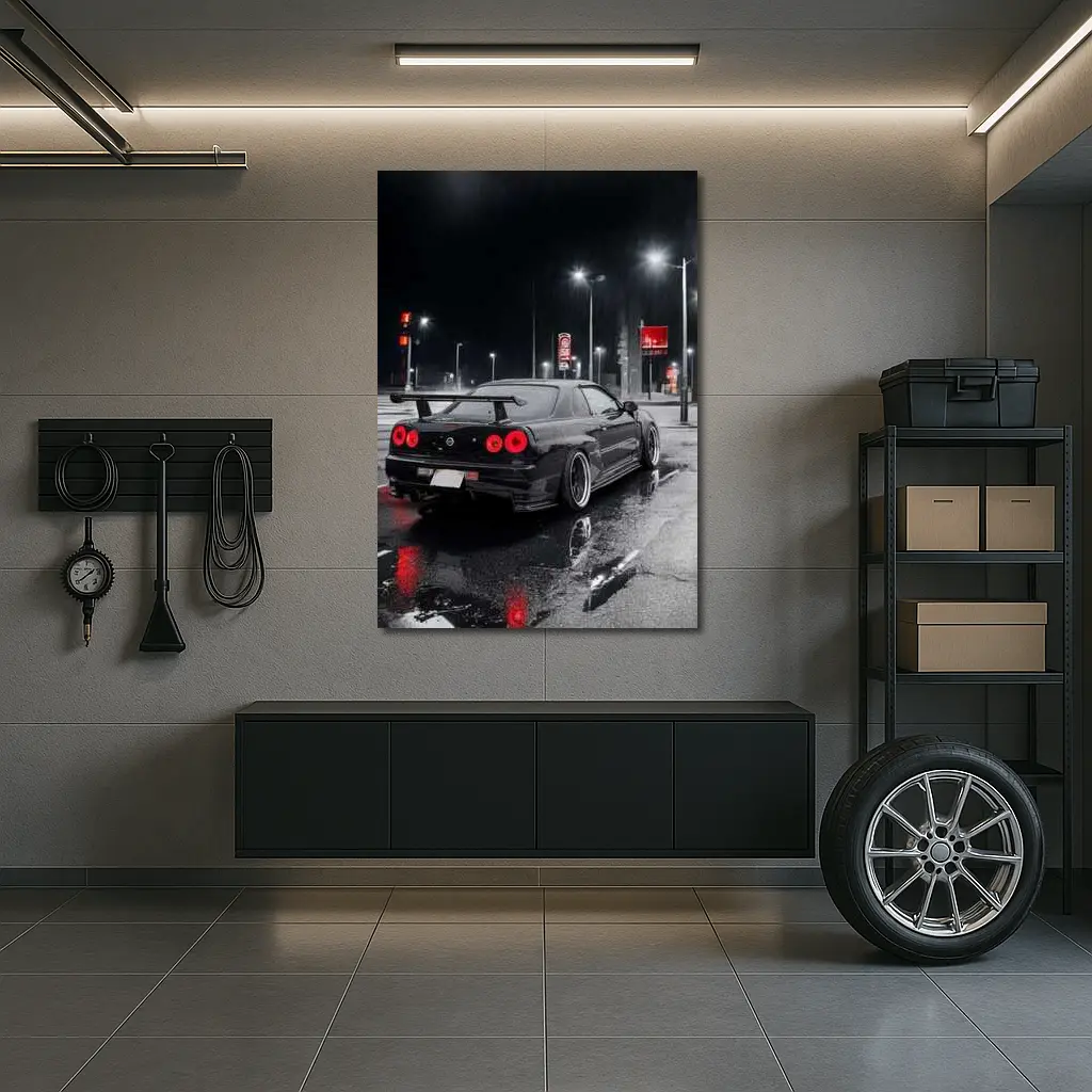 Nissan Skyline GT-R R34 Rainy Night Street – Wall Art