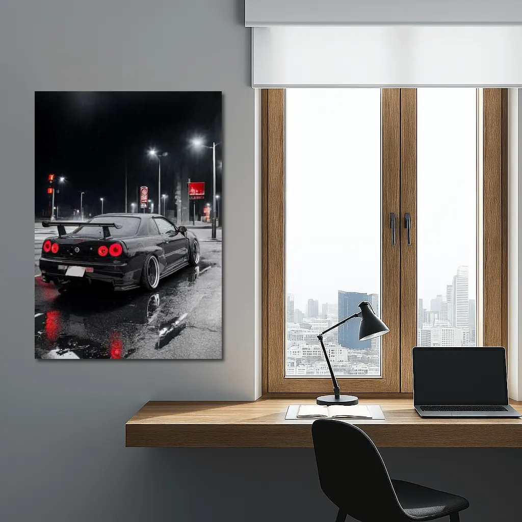 Nissan Skyline GT-R R34 Rainy Night Street – Wall Art