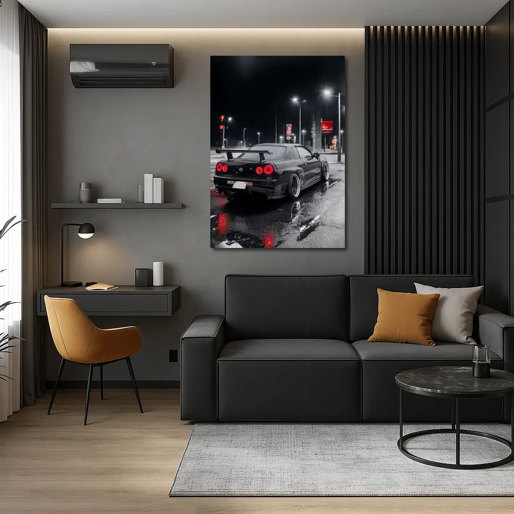 Nissan Skyline GT-R R34 Rainy Night Street – Wall Art