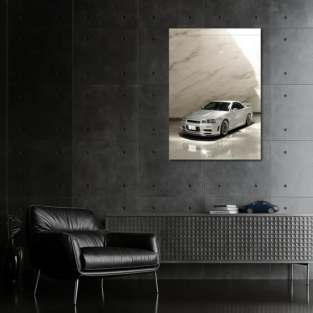 Nissan Skyline GT-R R34 Silver Marble – Wall Art