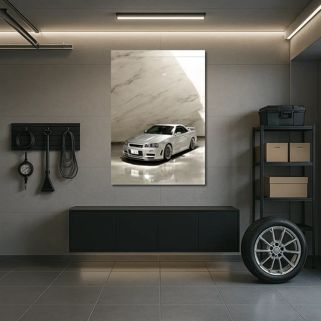 Nissan Skyline GT-R R34 Silver Marble – Wall Art