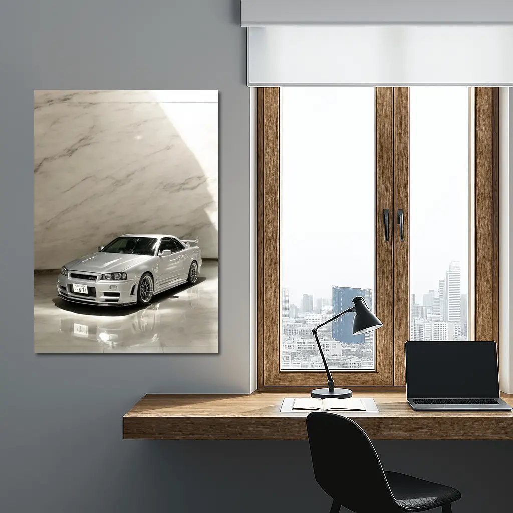 Nissan Skyline GT-R R34 Silver Marble – Wall Art