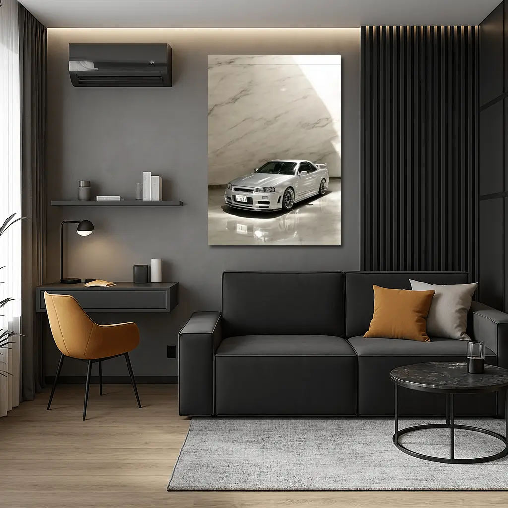 Nissan Skyline GT-R R34 Silver Marble – Wall Art