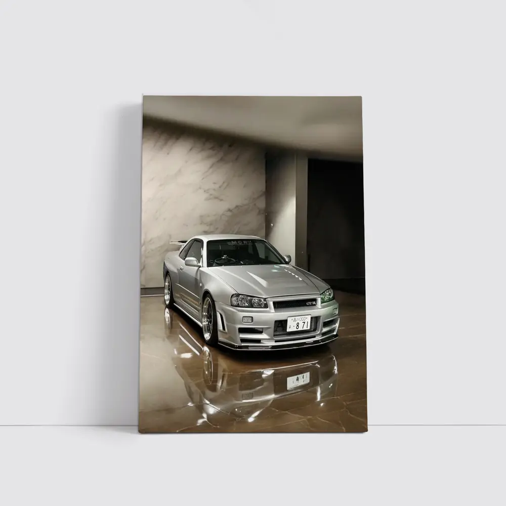 Nissan Skyline GT-R R34 Silver Marble Showroom – Wall Art