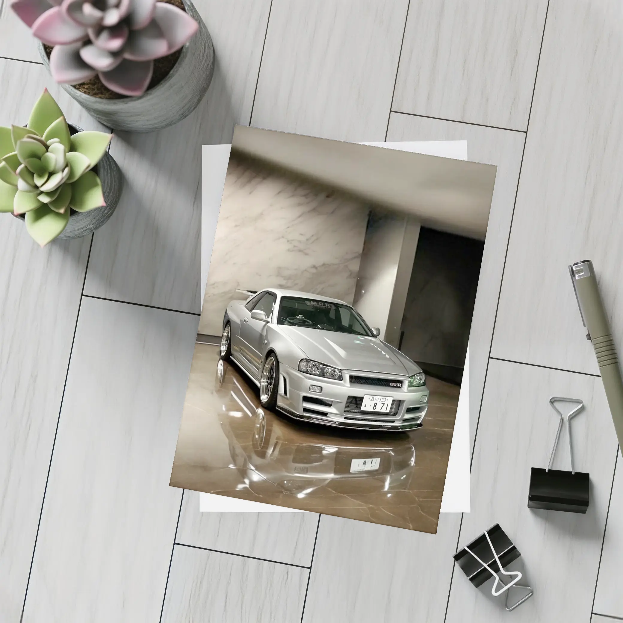 Nissan Skyline GT-R R34 Silver Marble Showroom – Postcards