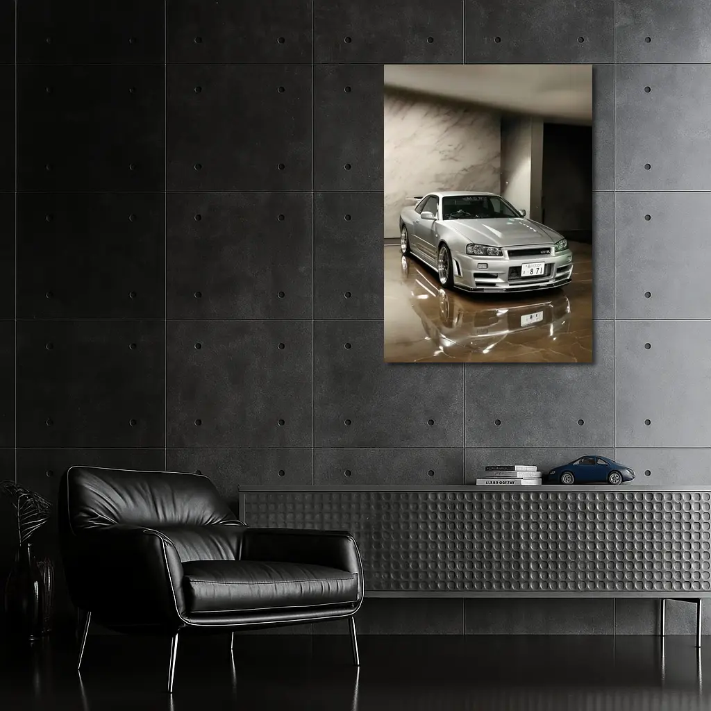 Nissan Skyline GT-R R34 Silver Marble Showroom – Wall Art