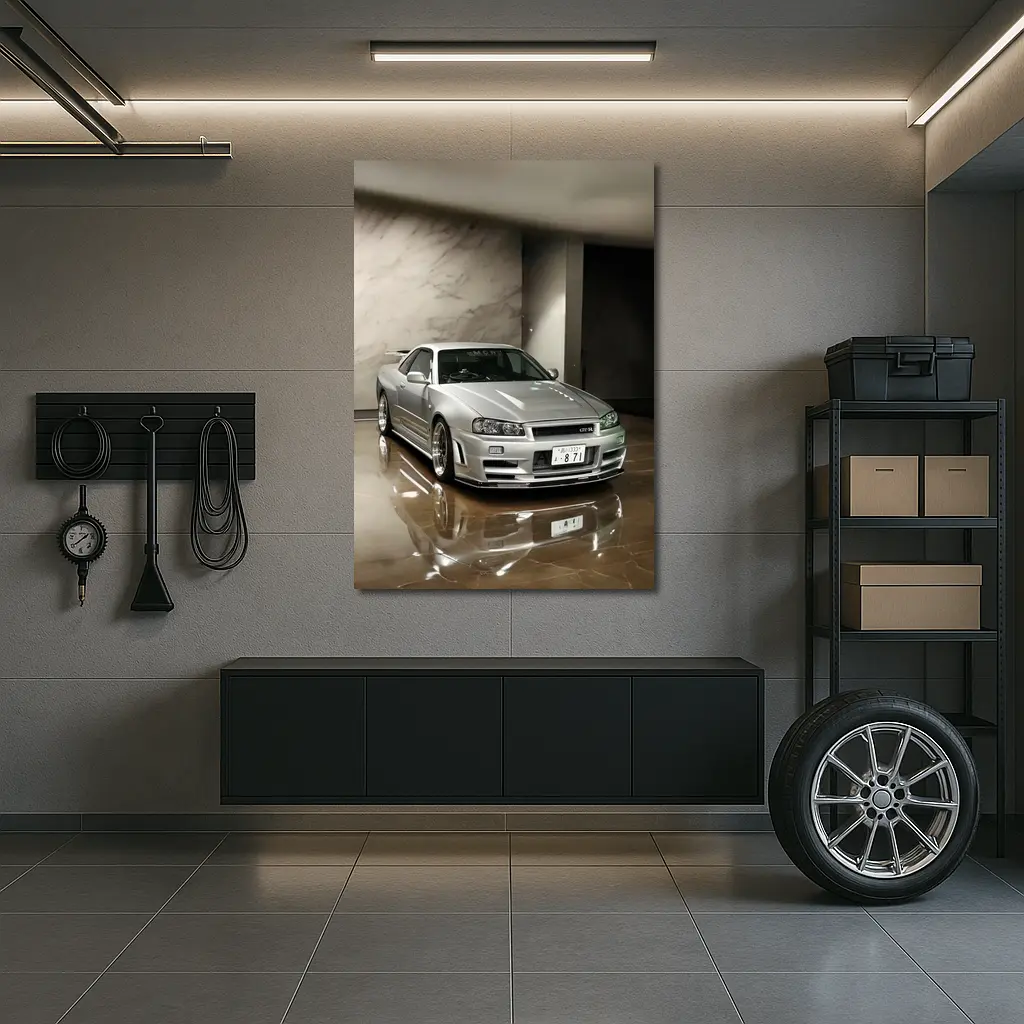 Nissan Skyline GT-R R34 Silver Marble Showroom – Wall Art