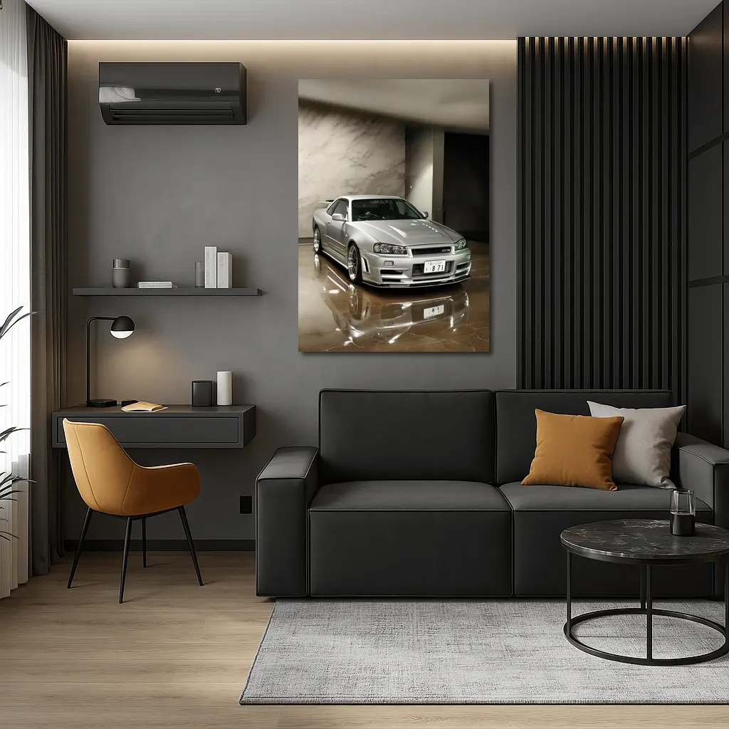 Nissan Skyline GT-R R34 Silver Marble Showroom – Wall Art