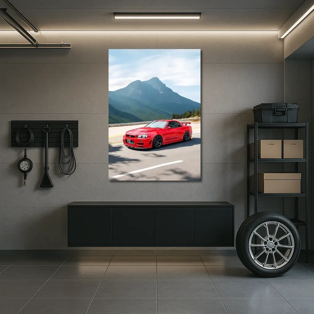 Nissan Skyline GT-R R34 Red Mountain Road – Wall Art