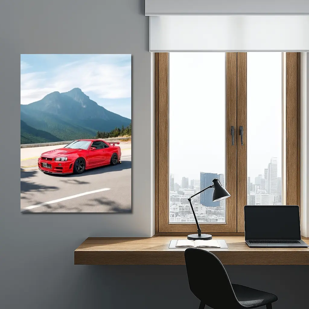 Nissan Skyline GT-R R34 Red Mountain Road – Wall Art