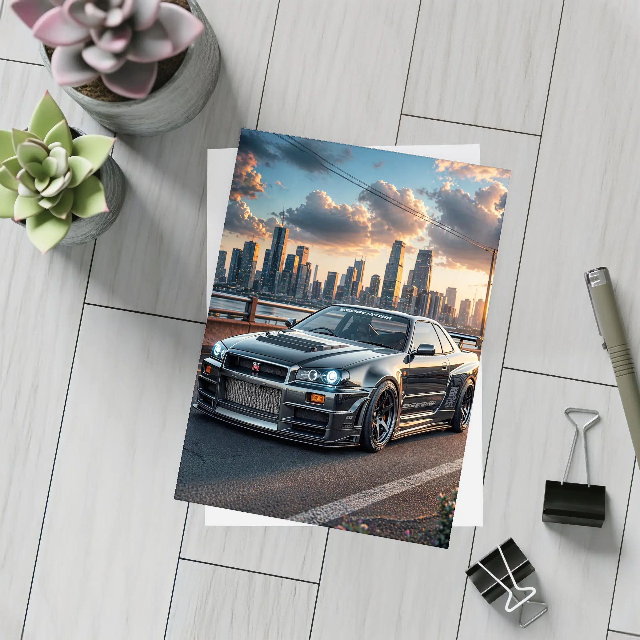Nissan Skyline GT-R Black City Skyline – Postcards