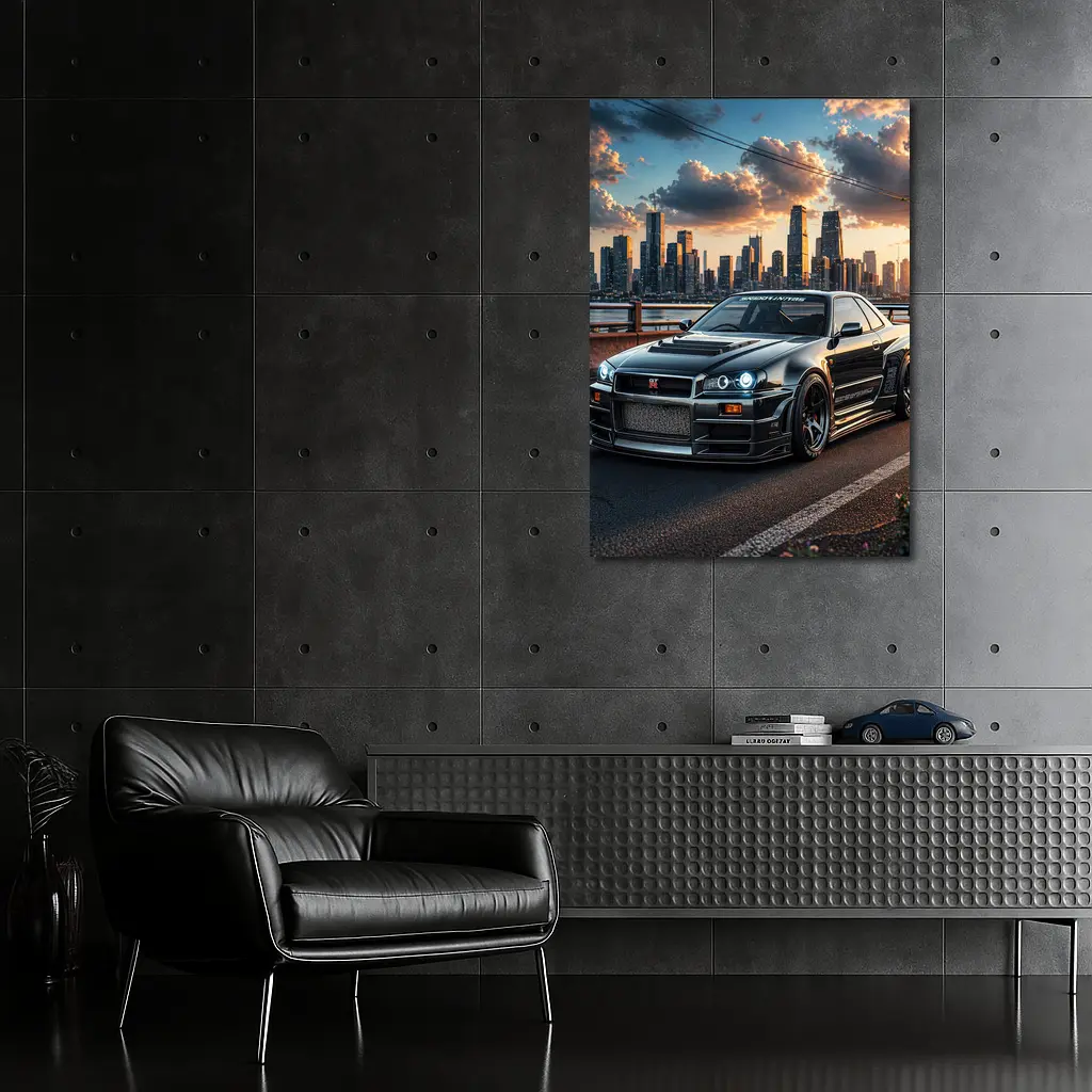 Nissan Skyline GT-R Black City Skyline – Wall Art