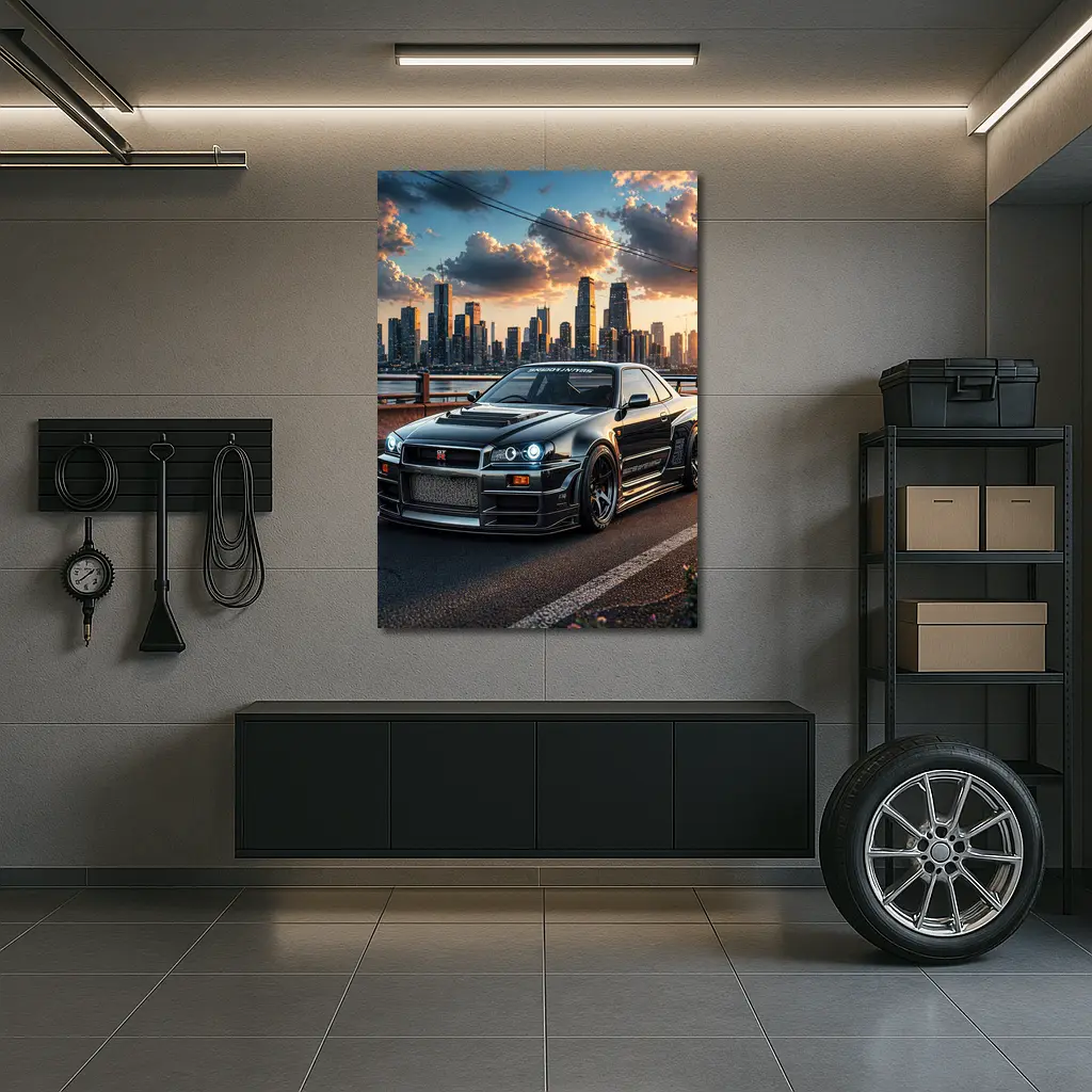 Nissan Skyline GT-R Black City Skyline – Wall Art