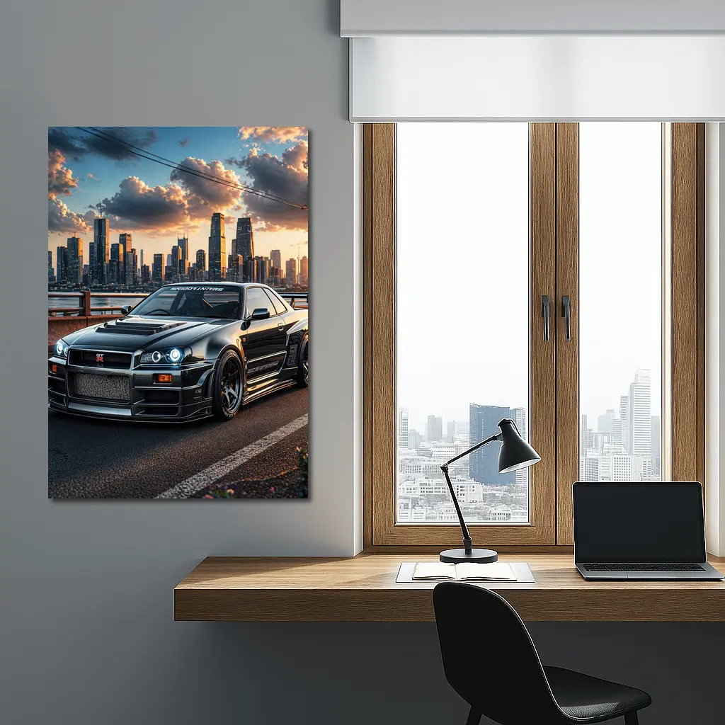 Nissan Skyline GT-R Black City Skyline – Wall Art