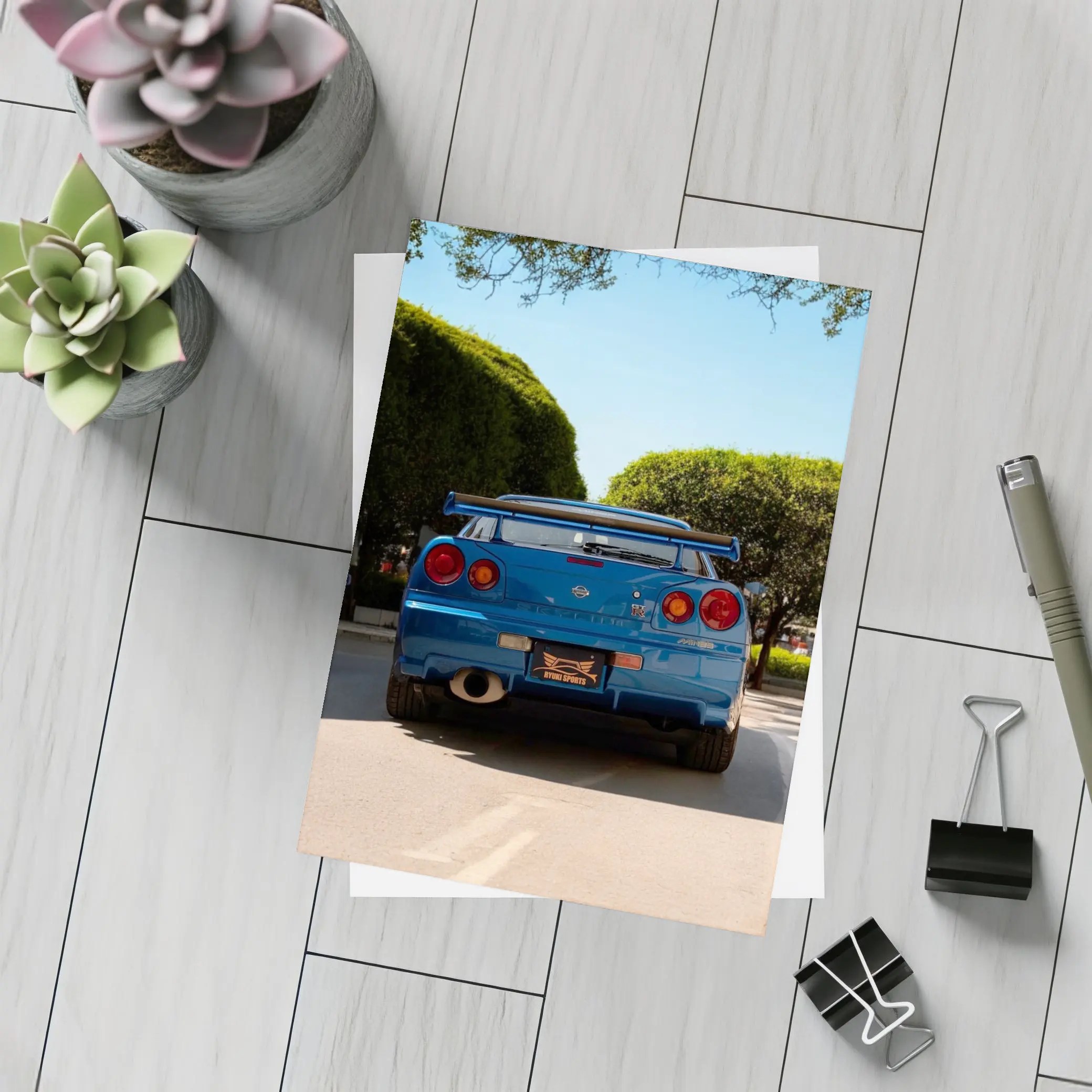 Nissan Skyline GT-R R34 Blue City Street – Postcards