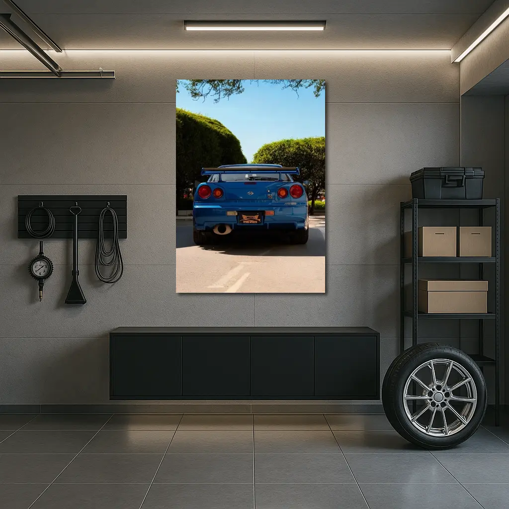 Nissan Skyline GT-R R34 Blue City Street – Wall Art