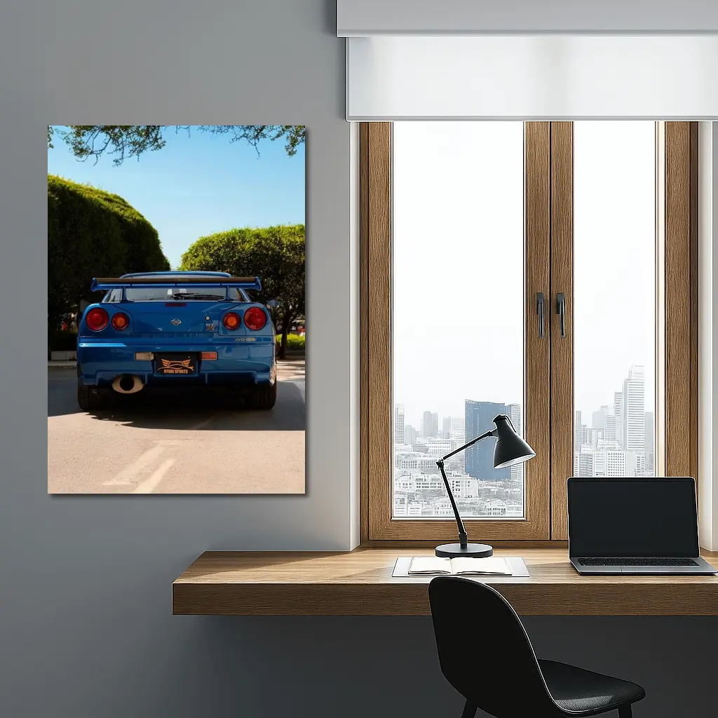 Nissan Skyline GT-R R34 Blue City Street – Wall Art
