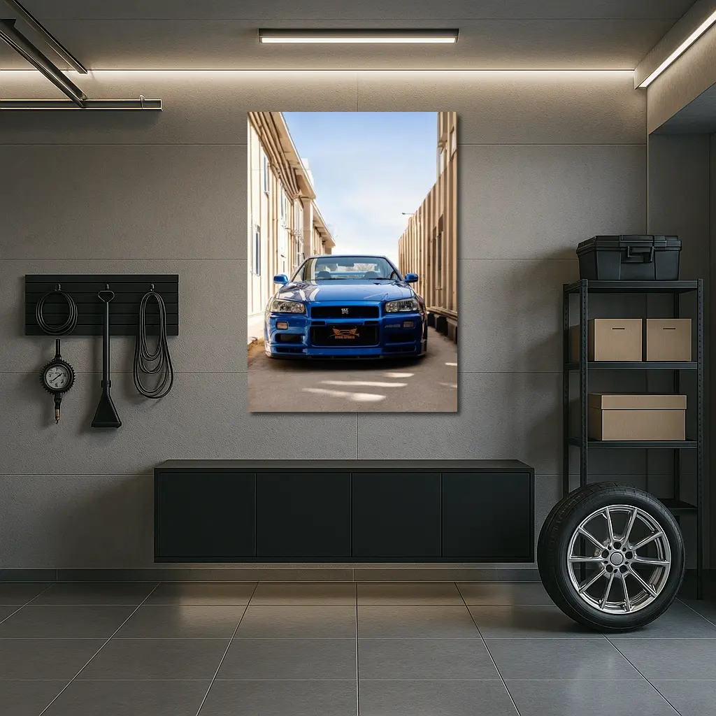 Nissan Skyline GT-R R34 Blue City Alley – Wall Art