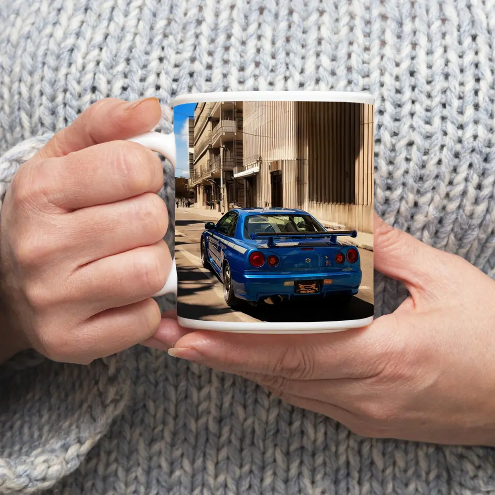 Nissan Skyline GT-R R34 Blue City Street – Mugs