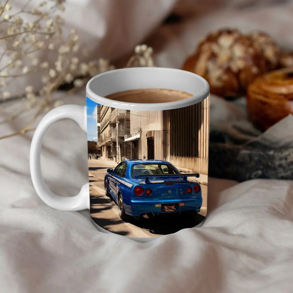 Nissan Skyline GT-R R34 Blue City Street – Mugs
