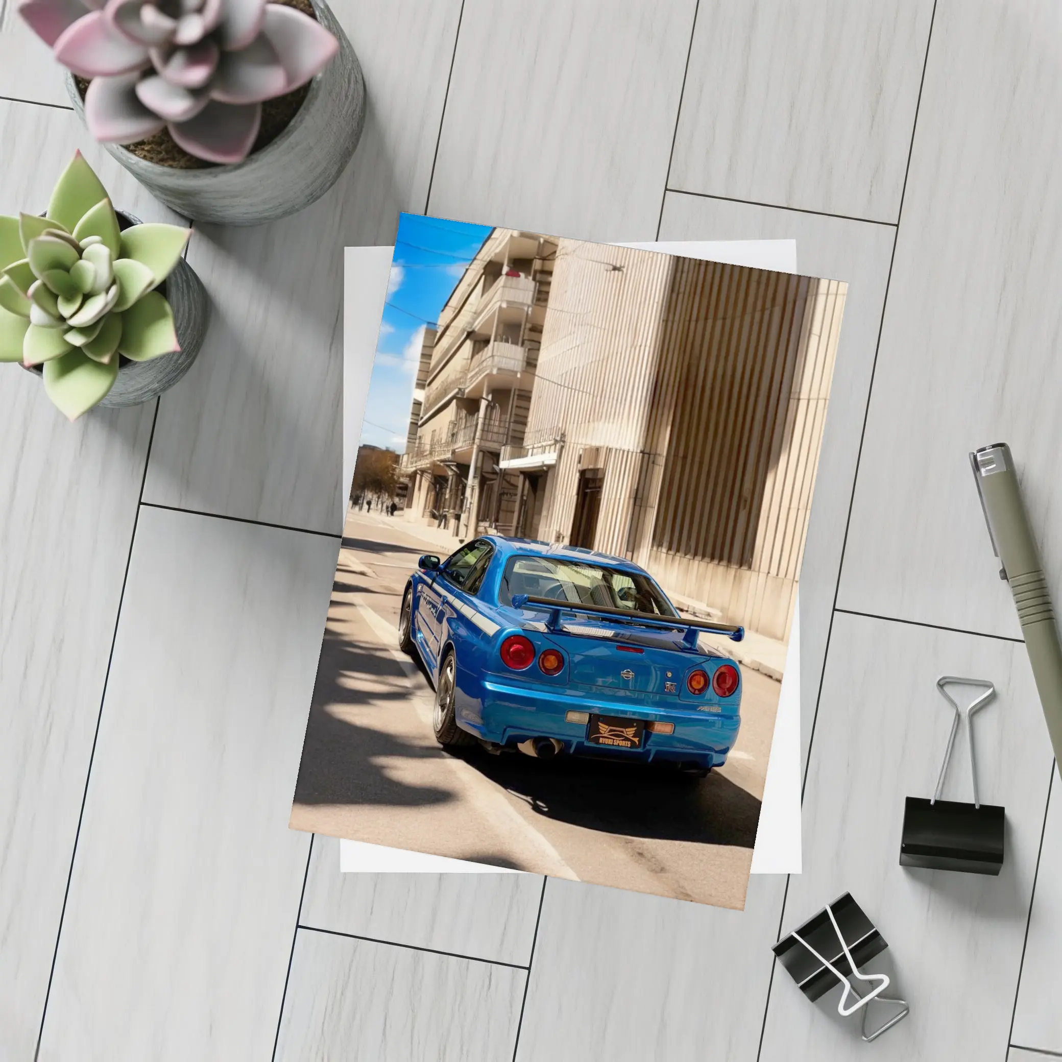 Nissan Skyline GT-R R34 Blue City Street – Postcards