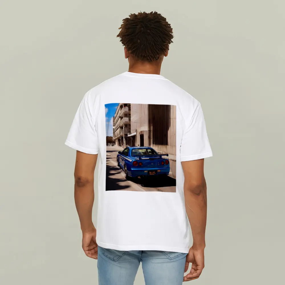 Nissan Skyline GT-R R34 Blue City Street – T-Shirts