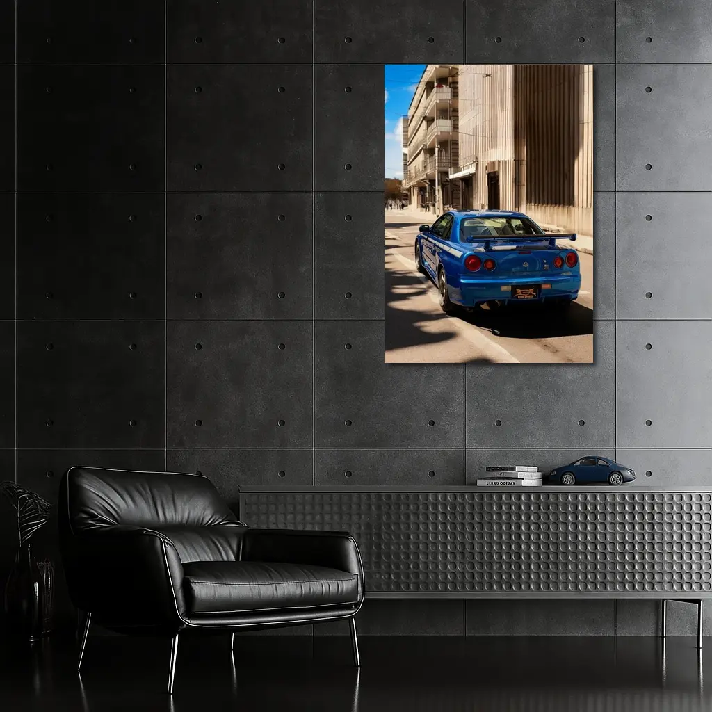 Nissan Skyline GT-R R34 Blue City Street – Wall Art