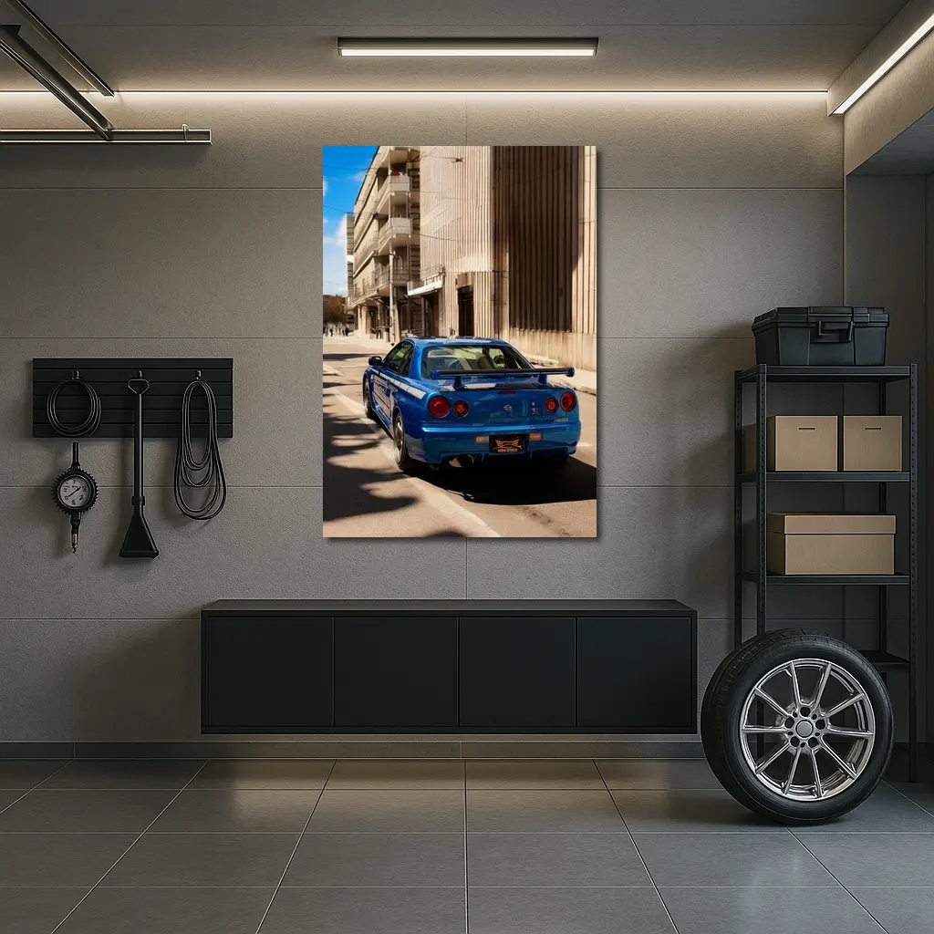 Nissan Skyline GT-R R34 Blue City Street – Wall Art