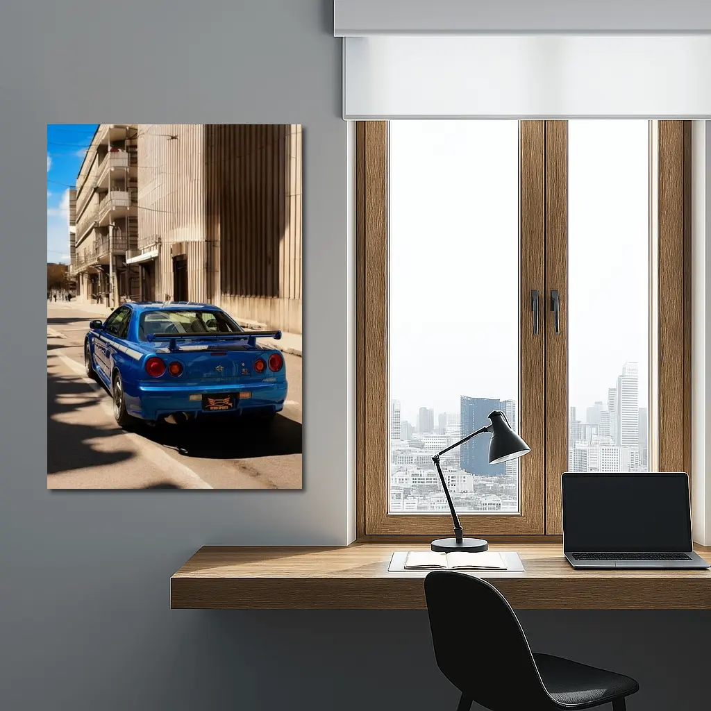 Nissan Skyline GT-R R34 Blue City Street – Wall Art