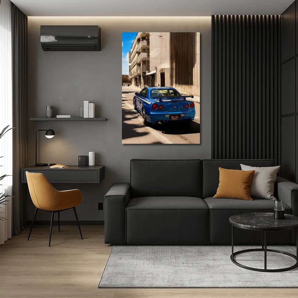 Nissan Skyline GT-R R34 Blue City Street – Wall Art