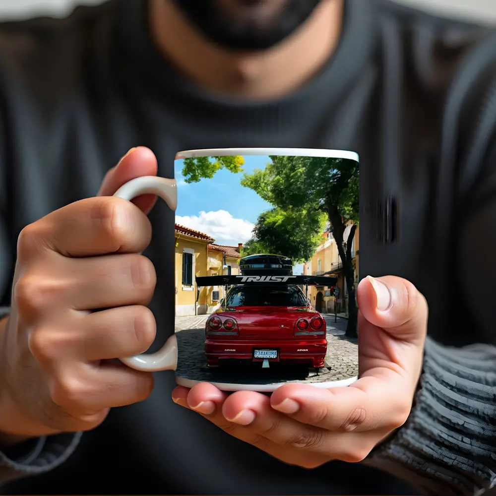 Nissan Skyline GT-R R34 Red Street Scene – Mugs
