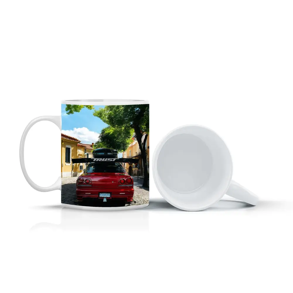 Nissan Skyline GT-R R34 Red Street Scene – Mugs