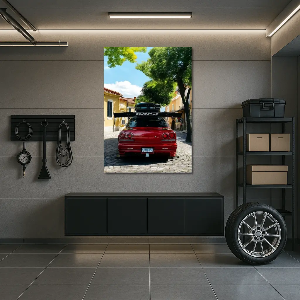 Nissan Skyline GT-R R34 Red Street Scene – Wall Art