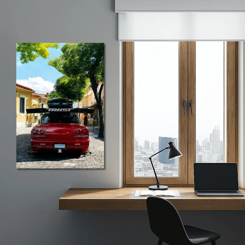Nissan Skyline GT-R R34 Red Street Scene – Wall Art