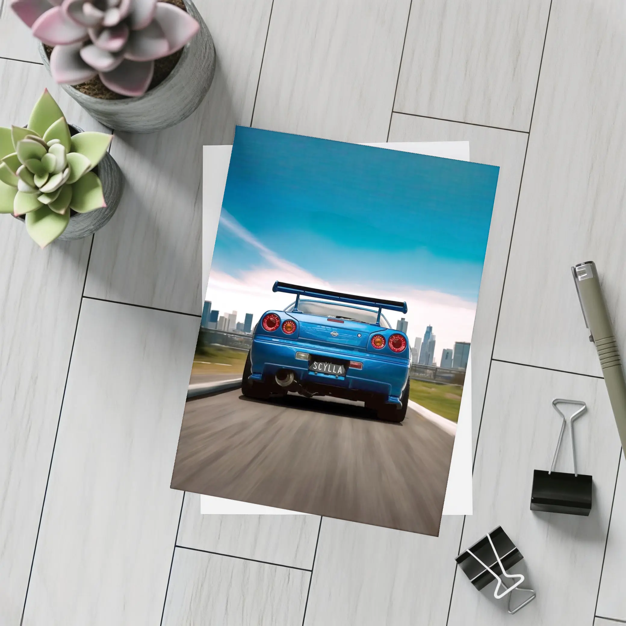 Nissan Skyline GT-R R34 Blue City Street – Postcards