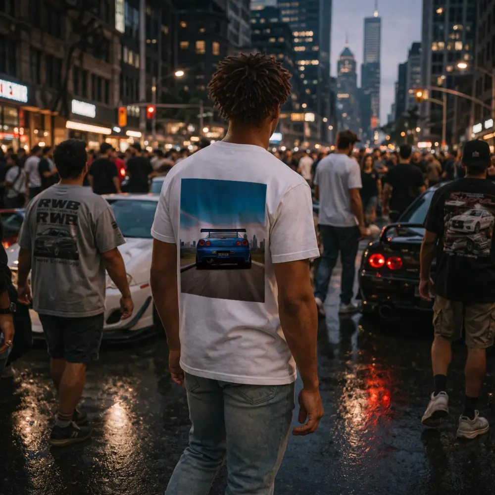 Nissan Skyline GT-R R34 Blue City Street – T-Shirts