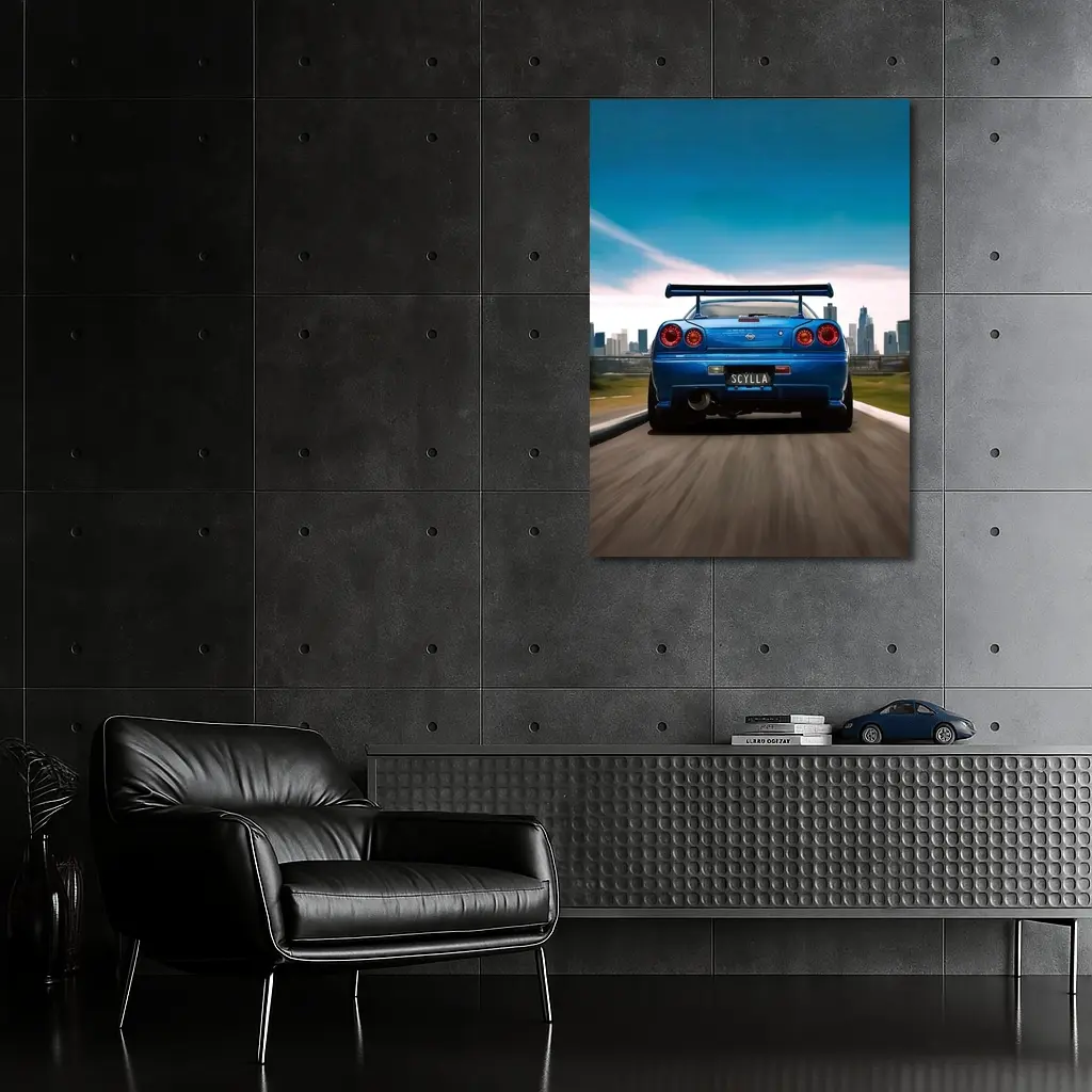 Nissan Skyline GT-R R34 Blue City Street – Wall Art