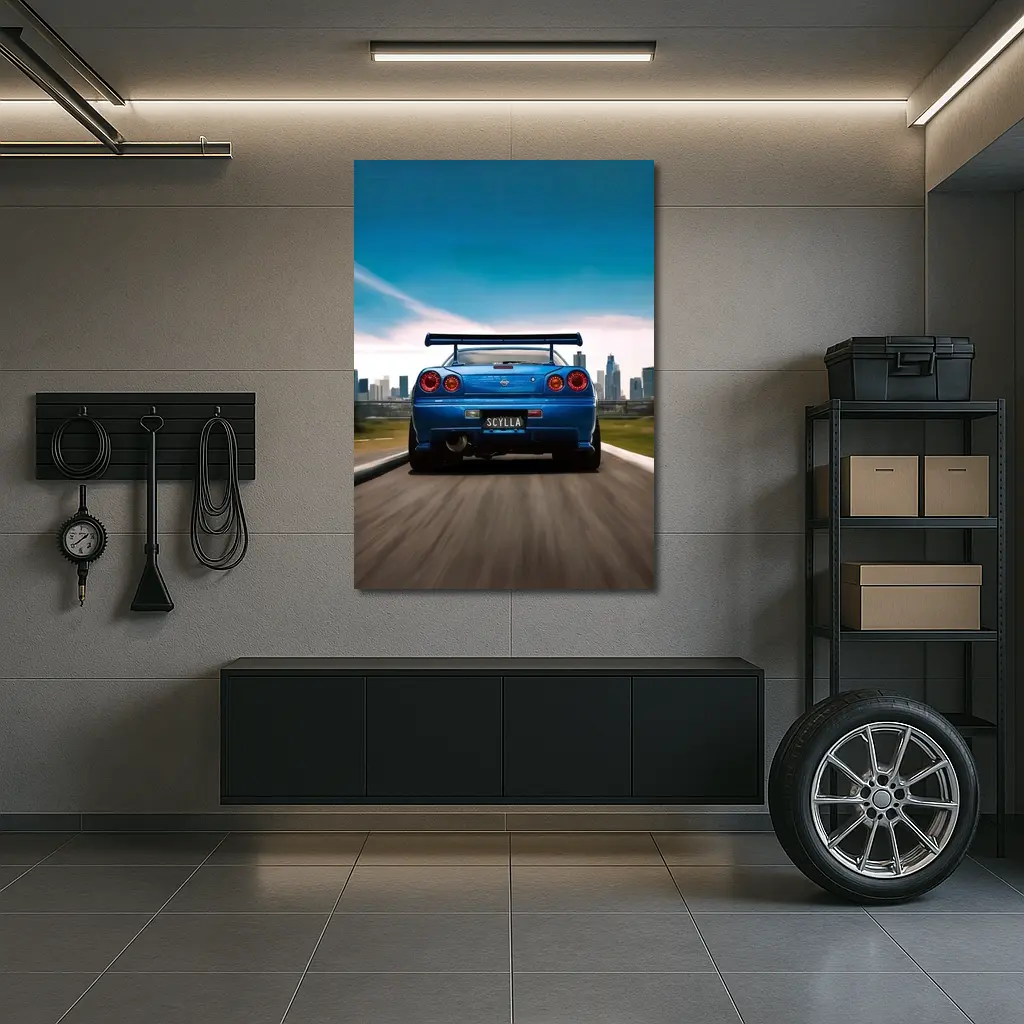 Nissan Skyline GT-R R34 Blue City Street – Wall Art