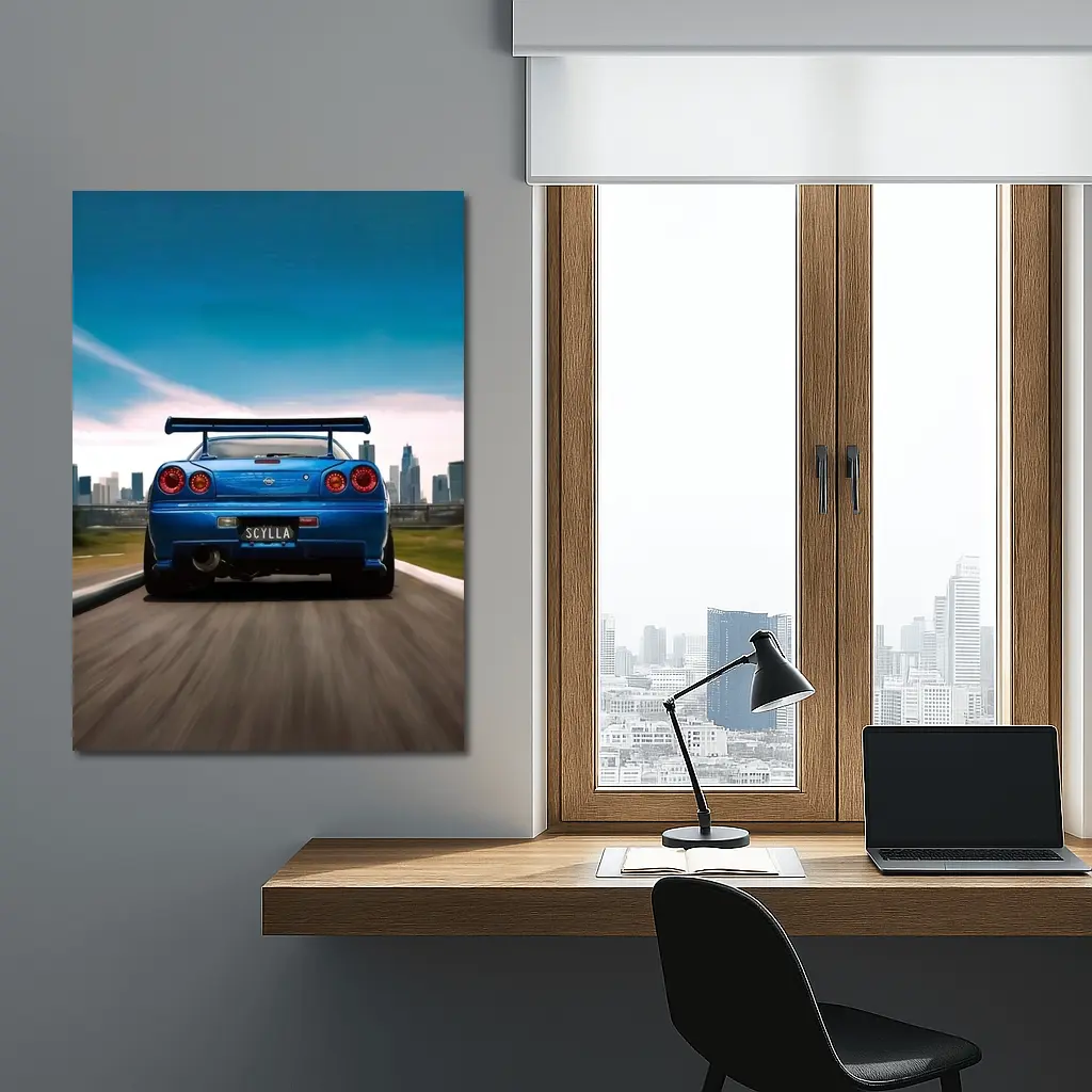 Nissan Skyline GT-R R34 Blue City Street – Wall Art