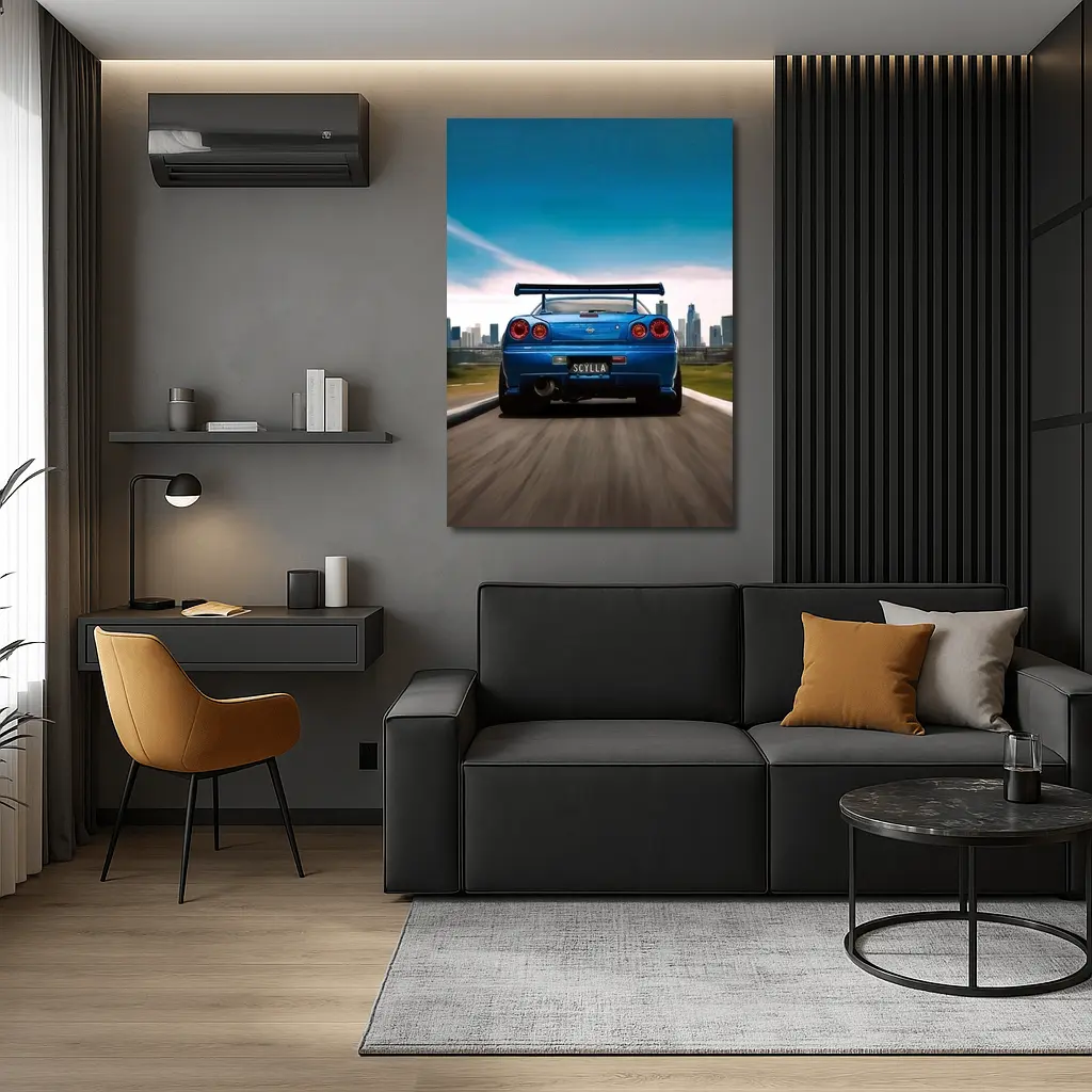 Nissan Skyline GT-R R34 Blue City Street – Wall Art