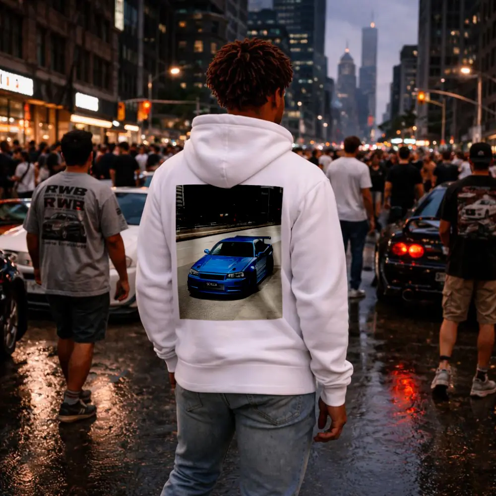 Nissan Skyline GT-R R34 Blue City Street – Hoodies