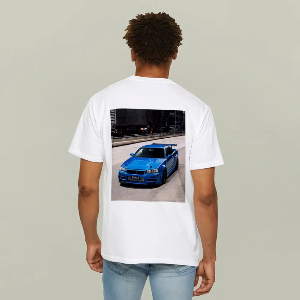 Nissan Skyline GT-R R34 Blue City Street – T-Shirts